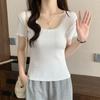 White Pure and Sweet Lace Slim Fit and Slim Bottoming for Women's Spring and Summer Front Shoulder Inner Wear Design Short-sleeved T-shirt Top