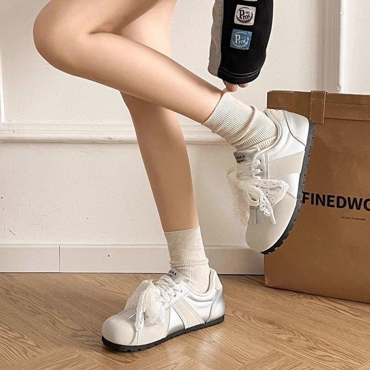 Fashion Student women's ballet shoes lightweight black and white thin bottom spring and autumn sports casual lace sneakers