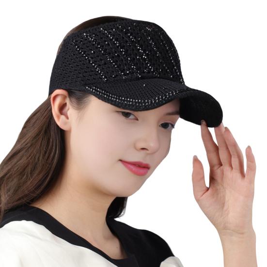 Summer Mesh Baseball Cap for Men Women Shiny Rhinestone Sun Visor Hat Outdoor Empty Top Hat for Beach Golf Tennis Baseball