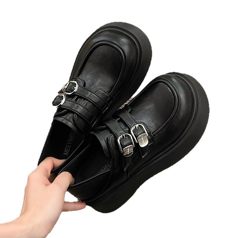 British Style Muffin Platform Shoes Women's 2025 Autumn New One-pedal Loafer Single Shoes Retro with Skirt Small Leather Shoes