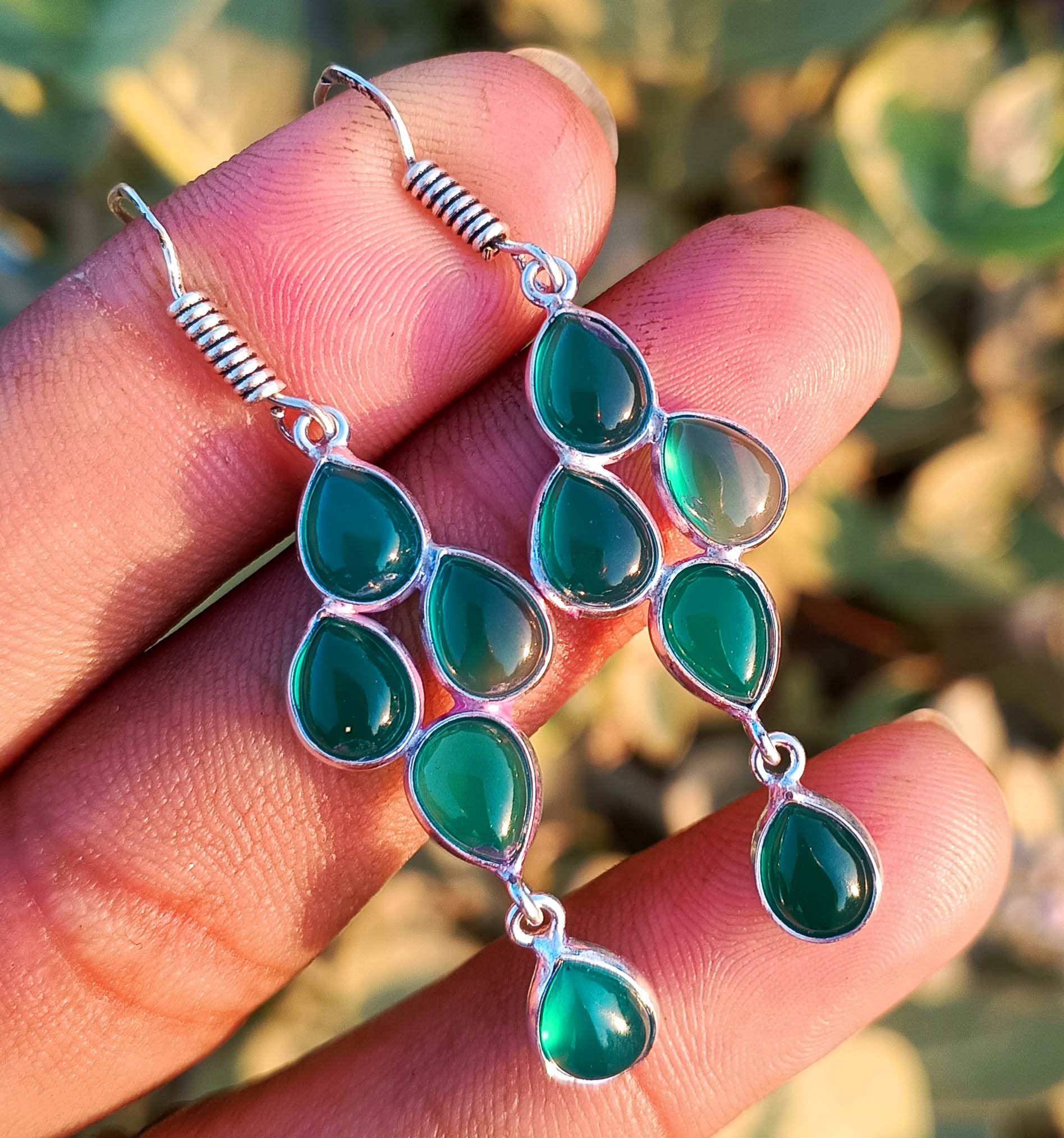 

Зеленый оникс, драгоценный камень, стерлинговое серебро 925 пробы, женские серьги-крючки ручной работы, ювелирные изделия