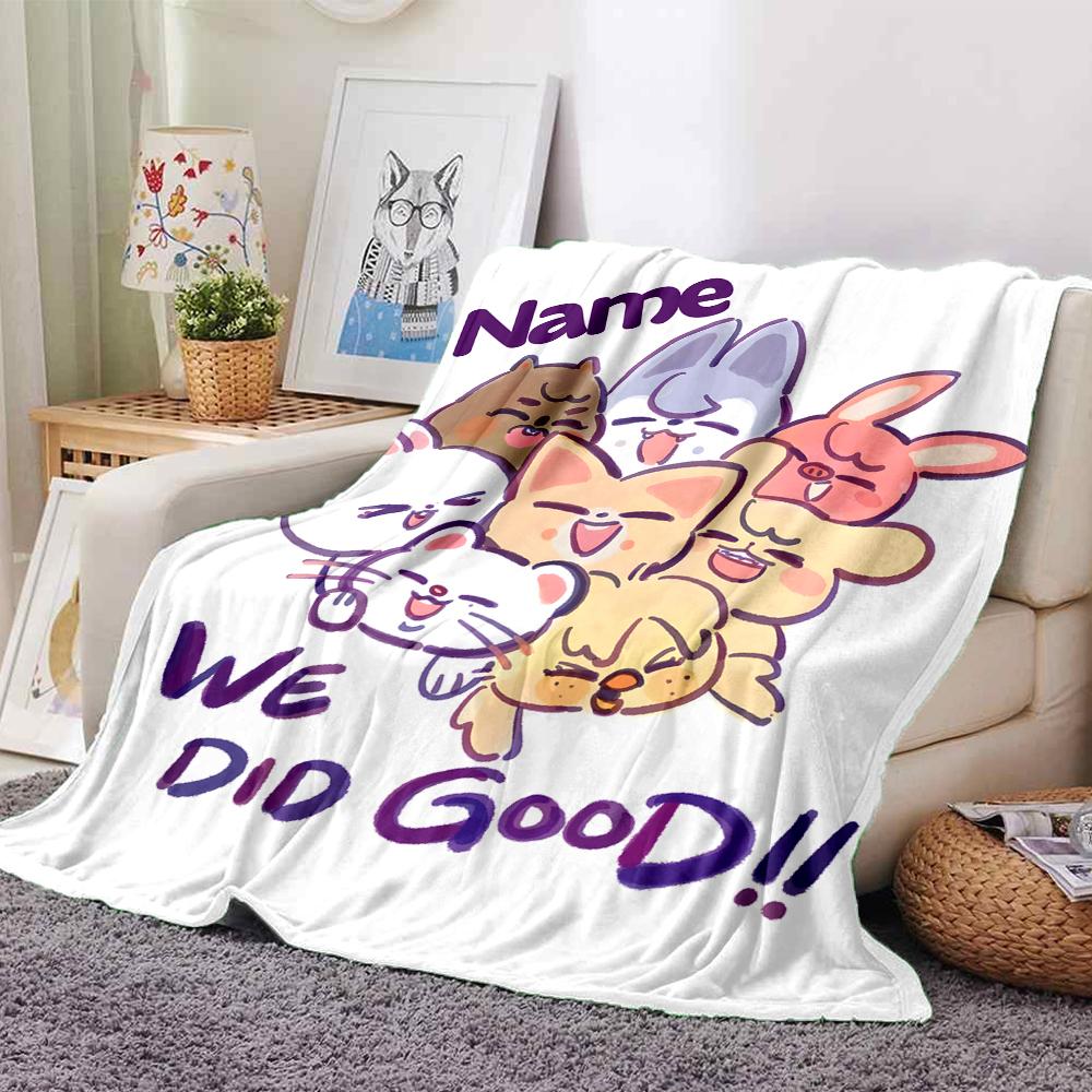 Custom Name Colorful Animal Friends Party Blanket For Couch Bed Plush Cozy Fuzzy Blanket Super Soft Warm Blankets For Fall And Winter 091642