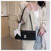 Fashionable Silk Scarf Faux Leather Shoulder Bag Trendy Baguette Square Purse for Women CLE