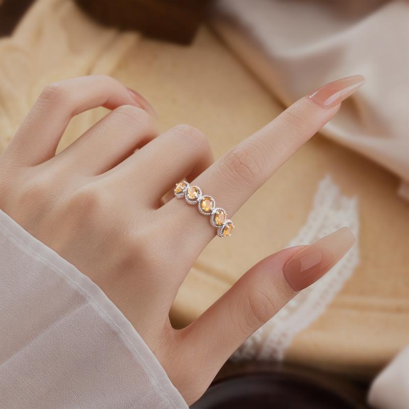 S925 Sterling Silver Ring Women's Natural Amethyst Garnet French Row Inlaid Treasure Ring Light Luxury Hand Jewelry