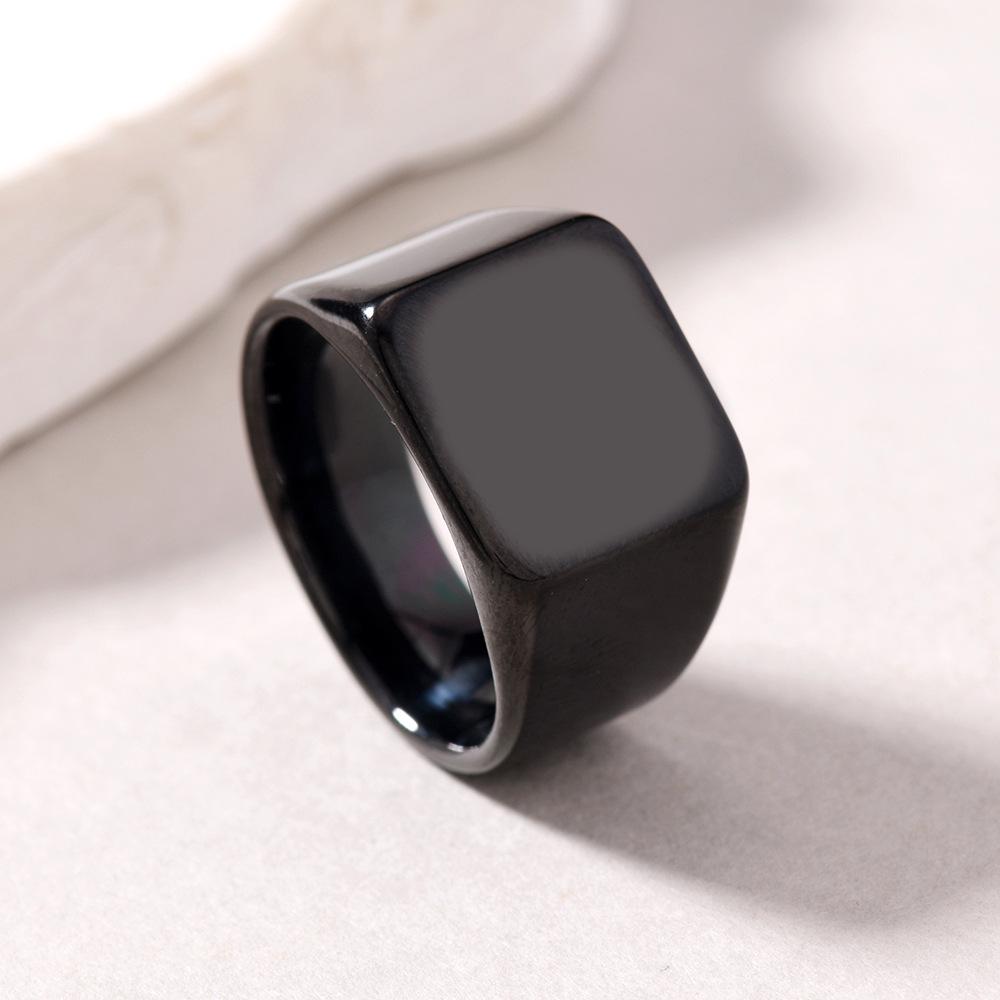 Punk Style 3D Titanium Steel Men's Square Ring - Customizable Logo