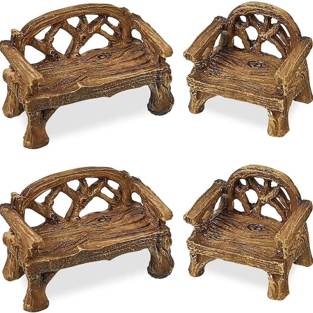 Dollhouse Decor Resin Mini Fairy Garden Furniture Figurines Lawn Chairs Set Bench Miniature Park Seat Ornaments