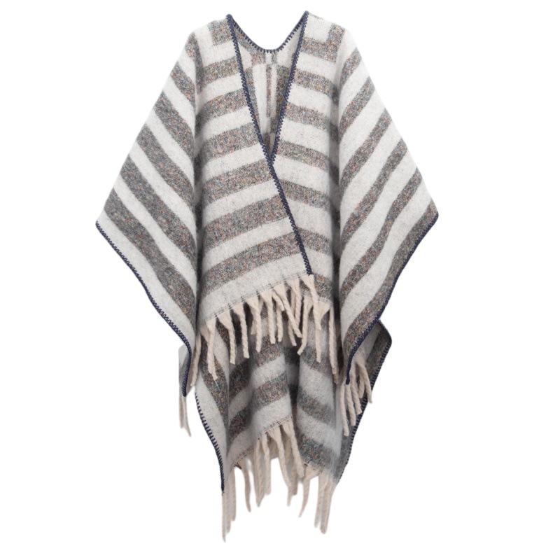 

Winter Scarf Women Ladies Layers Poncho Elegant Striped Tassel Wraps Shawl Casual Warm Scarve Capa Para Mujer Pashmina Cloak New One Size& 8Y