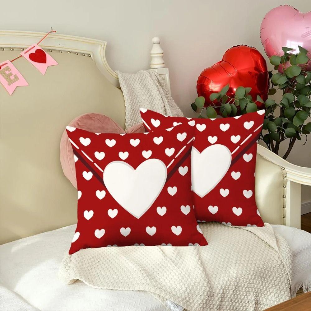Red Heart Valentine's Day Pillowcase Polyester Simple Envelope Throw Pillow Cover Soft Wedding Pillow Cover For Sofa Decoration