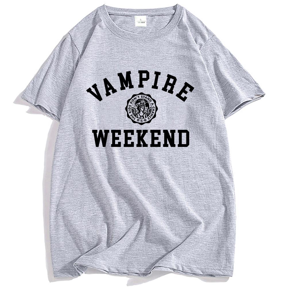 VAMPIRE WEEKEND Collegiate T-shirt Summer Short Sleeve Cotton Male Tshirts Round Neck Fashion Printing T Shirts Men Women Tees