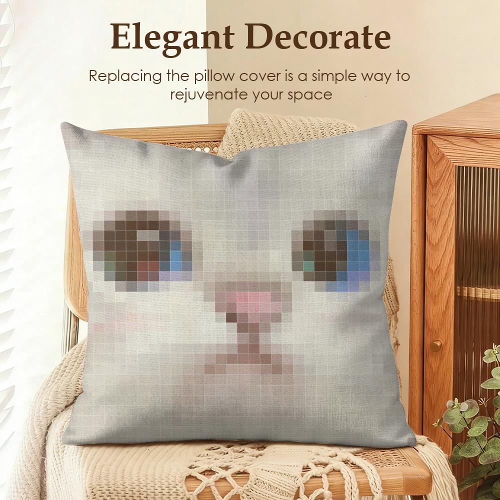 Meme Pixel Cat Cute Funny Cushion Cover Natural Linen Organic Fabric DoubleSided Printing Sofa Home Decor Gift Pillow Case
