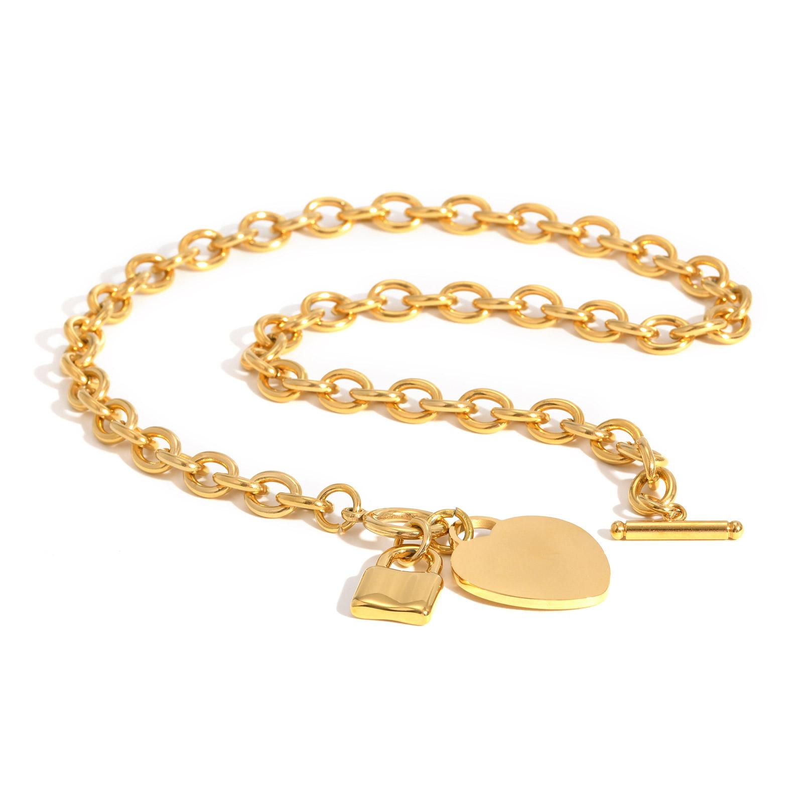 

Gold Plated Heart-shaped Lock Necklace for Women,Luxurious Link Chain Stainless Steel Necklaces,Trendy Mother s Day Gift Jewelry