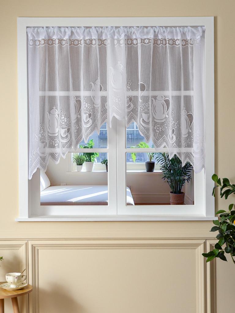 White French Half Curtain Lace Decorative Curved Curtain No Punch Partition Curtain Bedroom Kitchen Living Room Small Curtains