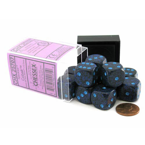 D6 Dice Speckled 16mm (12 Dice) (Cobalt)
