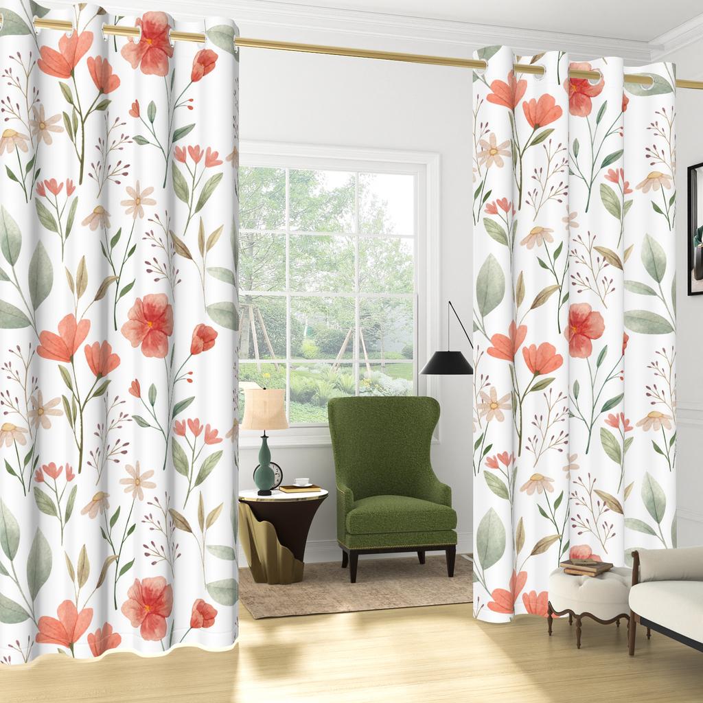 Set Of 2 Bohemian Plant Leaves Curtain Natural Flowers Farmhouse Curtains Living Room Bedroom Kitchen Decor Window Darkening For Great Made Polyester
