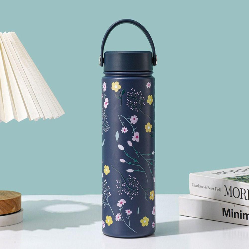 Stainless Steel Water Bottle Flower Printed Coffee Mug Vacuum Handy Cup  Outdoor Travel Office