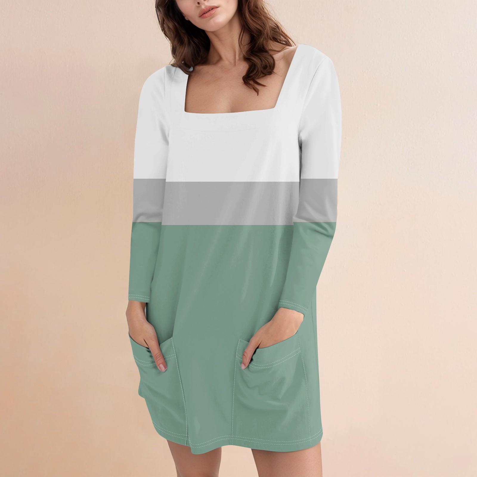 

Женское модное повседневное однотонное короткое платье с квадратным вырезом и длинным рукавом XL