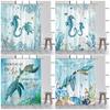 Ocean Sea Turtle Shower Curtain Seahorse Starfish Seagrass Fish Animals Underwater Scenery Fabric Bathroom Curtains Decor Set