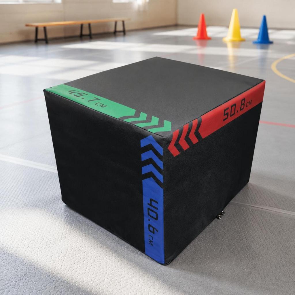 Soft plyo box with non-slip surface and reinforced, stitched edges