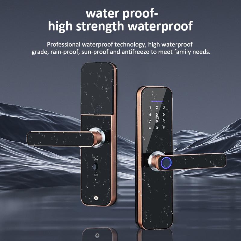 Waterproof Tuya WiFi Smart Door Lock for Bedroom, Apartment, and Rental House Entrances.