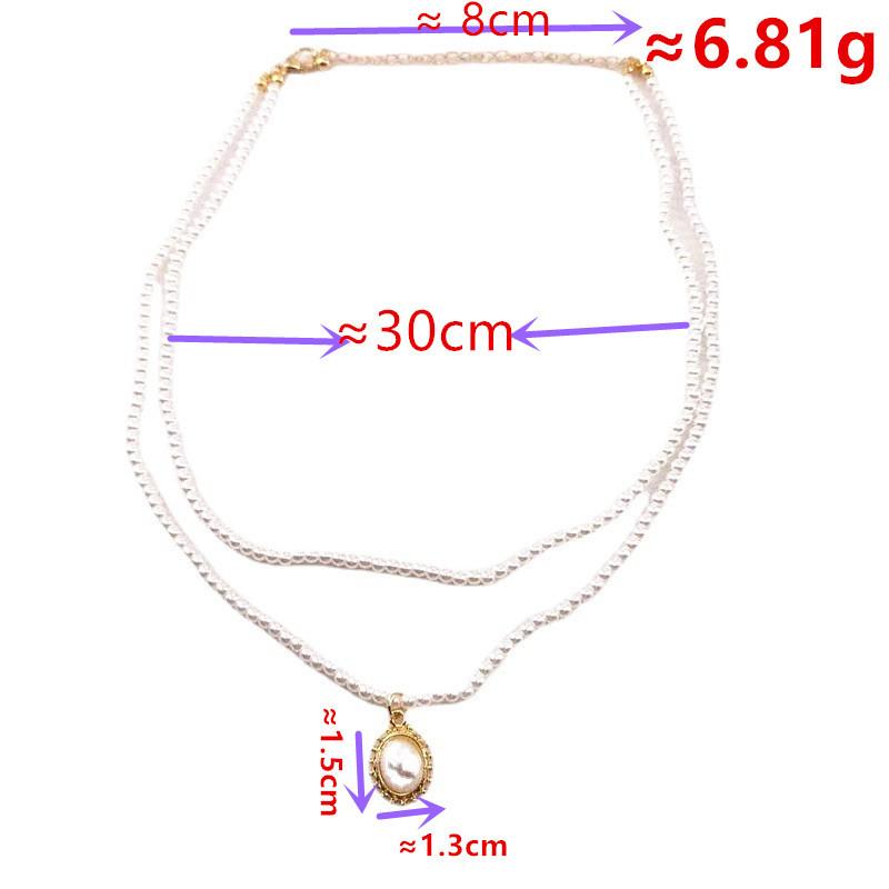 Palace style necklace, double-layered pearl oval pendant, beautiful casual clavicle chain