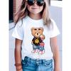 European Sizes Summer Children's Bear Trendy Street Style Short-Sleeve T-Shirt with Popular Cartoon Animal Print, Casual Pullover Top for Girls