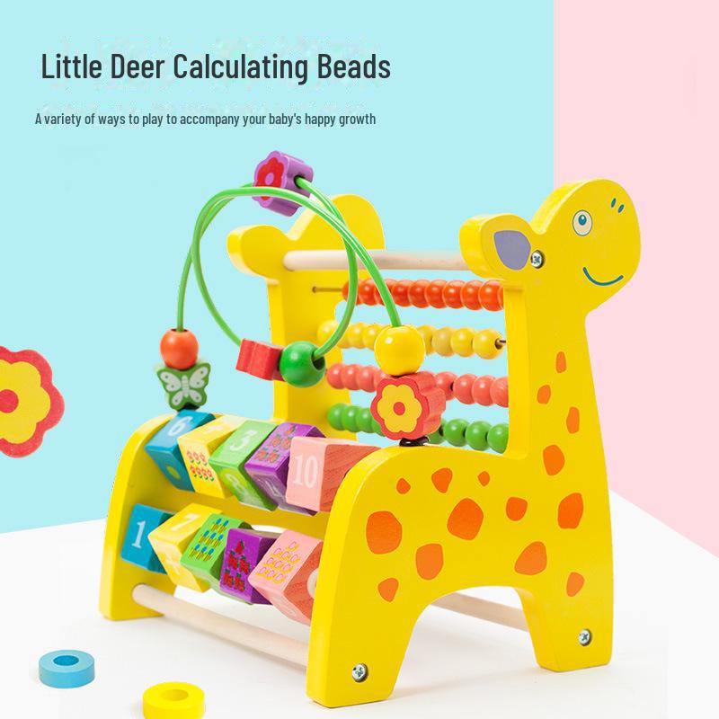 Wooden Animal Fruit Beads for Kids: Early Education, Hand-Eye Coordination Building Blocks Toy