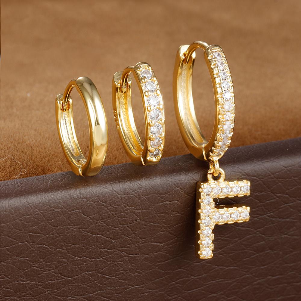 3PCS Trendy Stainless Steel Initial A-Z Letter Hoop Earrings Set For Women Fashion Huggies Cartilage Helix Piercing Jewelry