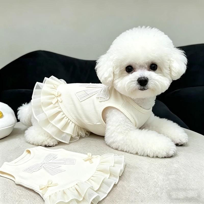Dog clothes summer foreign style princess style striped tutu skirt small dog bichon teddy breathable mesh dress