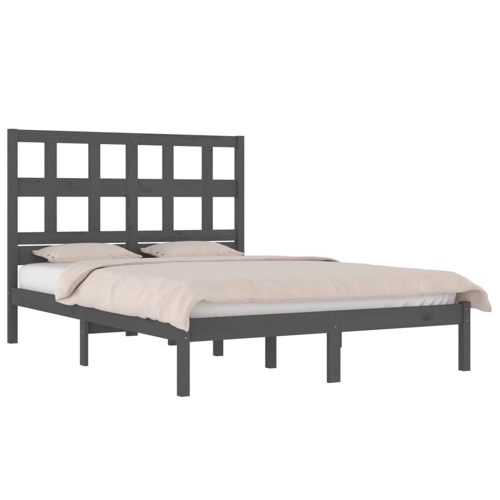 Buy Bed Frame Grey Solid Wood Pine 150x200 cm 5FT King Size at