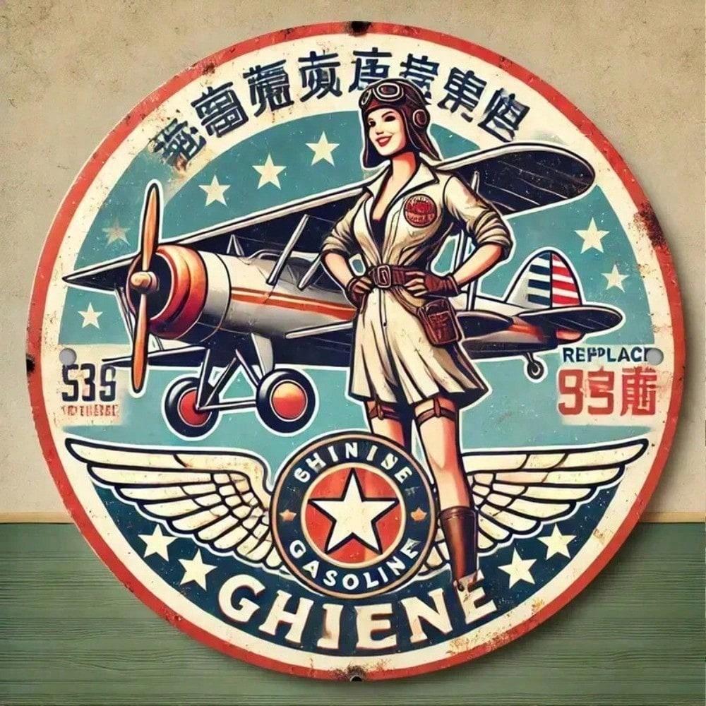 

Retro Aviation Metal Round Sign Vintage Tin Man Cave Garage Wall Decor різнокольоровий