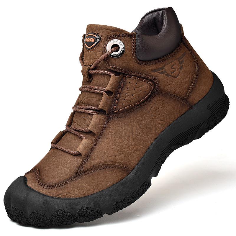Men s Winter Fleece Workwear Leather Hiking Waterproof High-Top Shoes 38