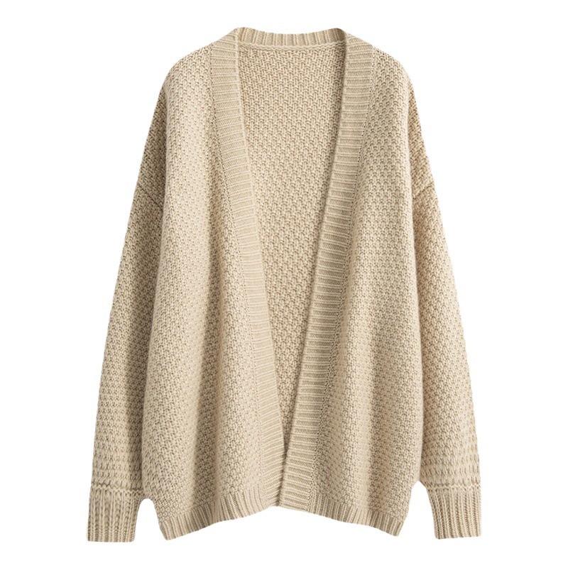 Autumn Winter Women's French Retro Style Thick Thread Knit Sweater Cardigan Loose Mid Length Coat Casual Versatile