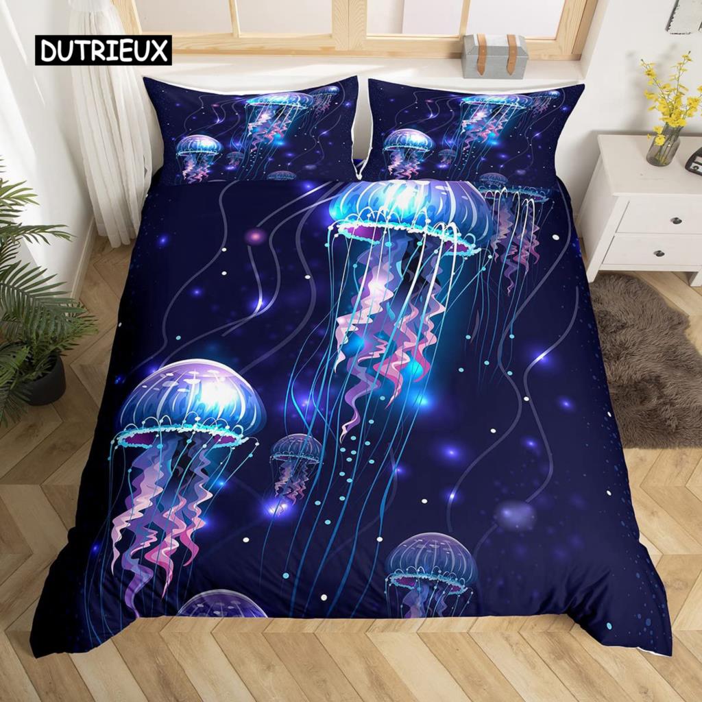 Σετ Παπλωματοθήκης Μέδουσας Μωβ Γαλαξίας Φωτεινό Σετ Κλινοσκεπασμάτων Μέδουσας Σύμπαν και Θαλάσσια Πλάσματα 2/3 τεμ. Κάλυμμα Πάπλωμα για Παιδιά