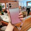 For iPhone 16 Case with Strap Gradient Glitter Electroplating TPU Phone Cover