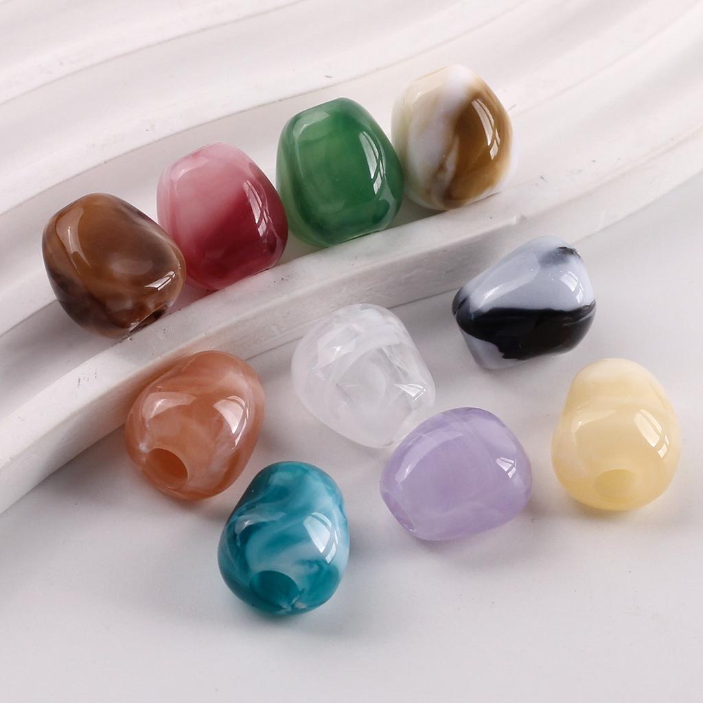 14x13mm Large Hole Irregular Marbled Acrylic Barrel Beads for DIY Bracelet Phone Chain Bag Weaving Accessories RT0398