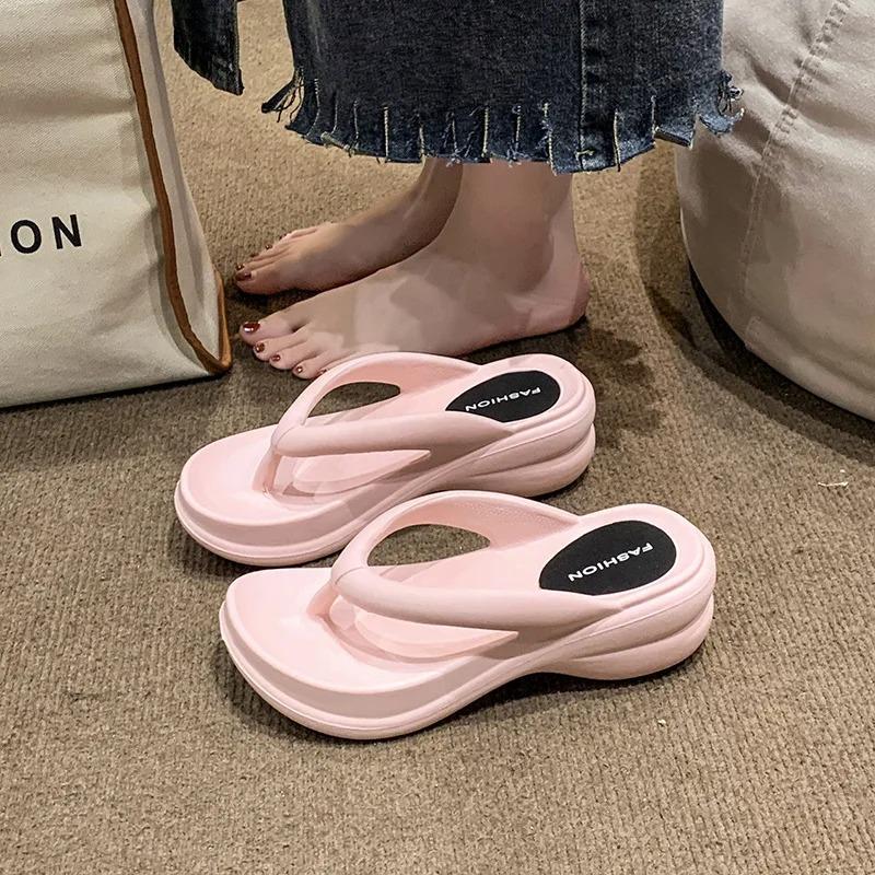 Soleist Thick Sole Wedges Flip Flops for Women 2025 Summer Non-slip Platform Sandals Woman Beach Slippers Girls Outdoor Flip Flops
