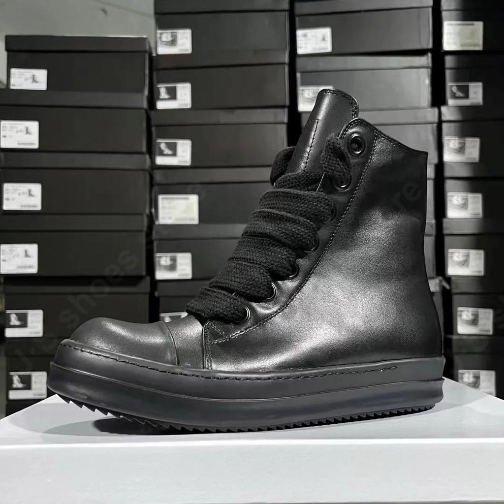 Brand R-o Shoe Full Black Leather Shoes Men Sneaker Women High Top Shoe Boots Sneakers Jumbo Laces Casual Shoes