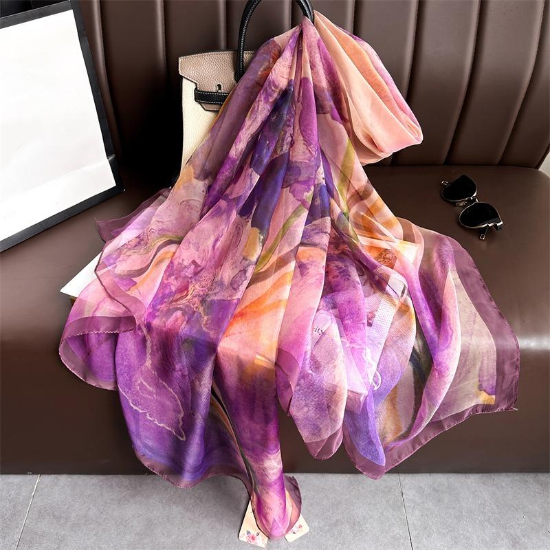 New Gradual Change Simulation Silk Scarf Purple High-end Soft Yarn Scarf Commuting Large Size Temperament Shawl Silk Scarf Fashion