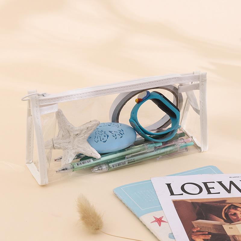

Transparent High-End Pencil Case, Large Capacity Zipper Storage Bag, Portable Waterproof Stationery Bag белый