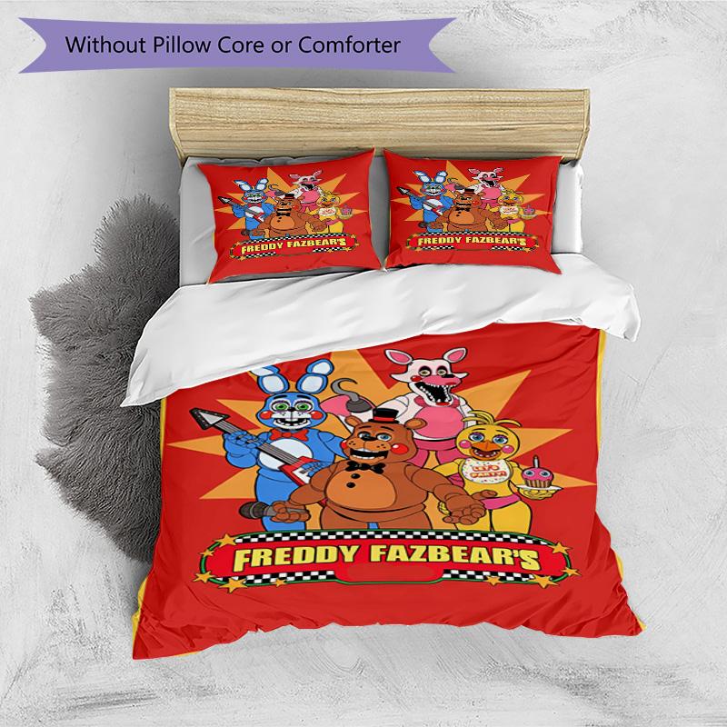 3-teiliges Bettbezug-Set (1 * Bettbezug + 2 * Kissenbezug, ohne Kern), Five Nights at Freddy's Bettwäsche-Set mit Aufdruck, Schlafzimmerdekoration, Ganzjahres-Bettwäsche, Geburtstagsgeschenk