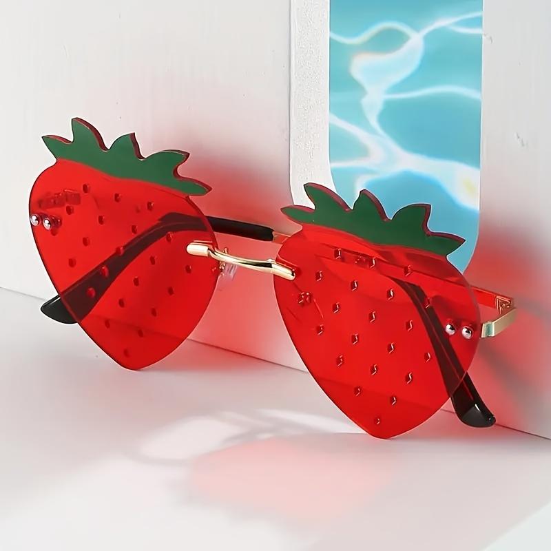 Strawberry Rimless Fashion Sunlasses Cute Candy-Colored Eyewear For Beach Parties And Dance Events Perfect Choice