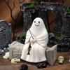Halloween Sculpture Synthetic Resin Skeleton Fisherman Statue Mini Ghost Fishing Pond Garden Decoration