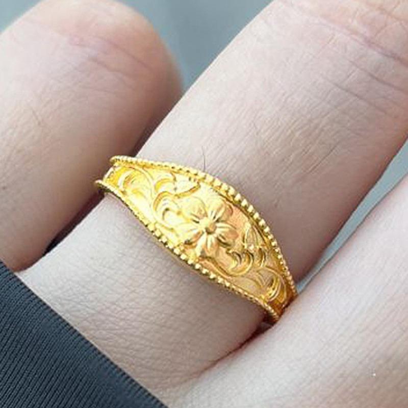 

Antique gold craftsm chiseled small flower retro rings for women New in high-quality luster fashion engraved ring resizable