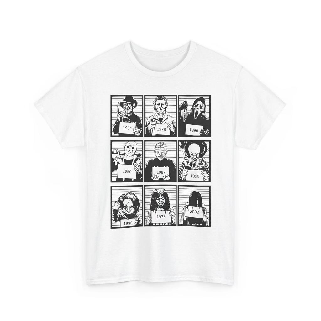 100% Cotton T-shirt Mens Tees Top Mugshots of Horror movie Villains 100% cotton
