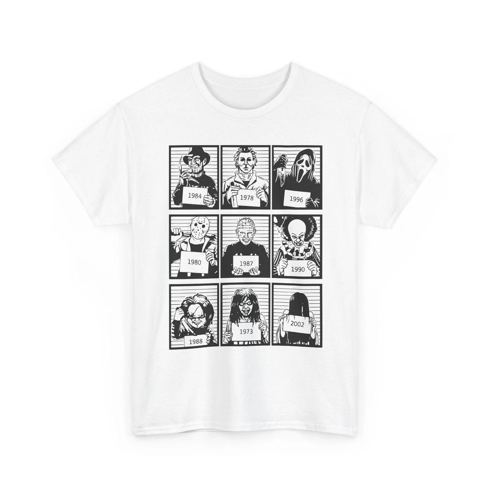 

100% Cotton T-shirt Mens Tees Top Mugshots of Horror movie Villains 100% cotton S