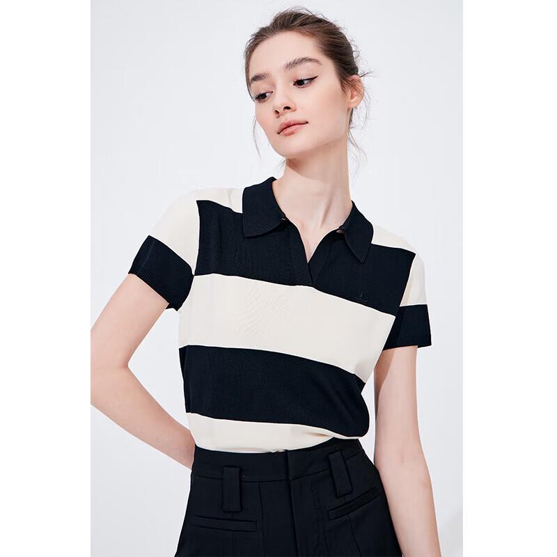 Navigare Women's Striped Short Sleeve Polo Knit Top