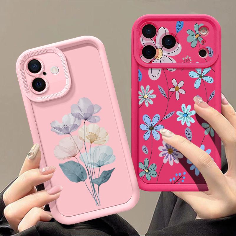 Shockproof Phone Case For iPhone 17 Pro Max Case iPhone 16 15 14 13 Pro Max 11 17e 16e White Flowers Print Soft Silicone Bumper Cover