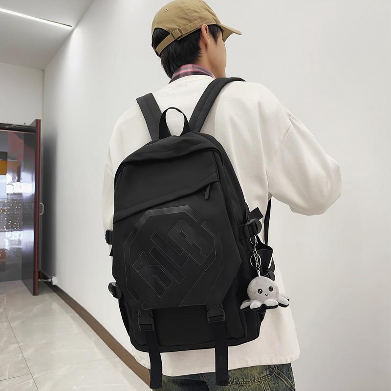 Trendy and Cool Simple Letters Contrasting Colors Large Capacity Junior High School High School Backpack New Versatile Student Schoolbag