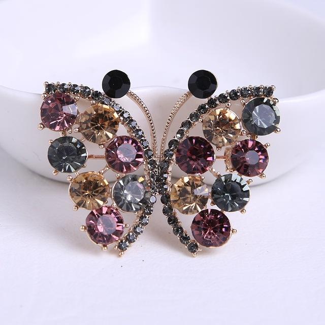 New Products Color Golden Butterfly Rhinestone Brooch Diy Insect Party Wedding Bouquet Brooch Gift Metal Rhinestone Brooch