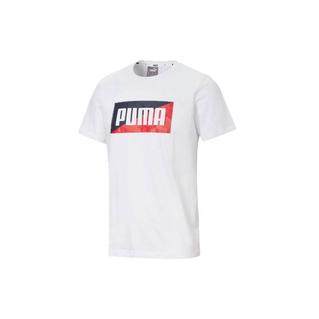 Puma Logo Print Sports Round Neck Short Sleeve T-Shirt Men Tops White 586044-52